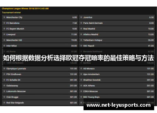 如何根据数据分析选择欧冠夺冠赔率的最佳策略与方法 如何根据数据分析选择欧冠夺冠赔率的最佳策略与方法